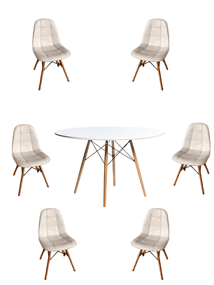 Comedor Mesa Redonda Melamina Eames Blanca 120 cm + Sillas Buckle