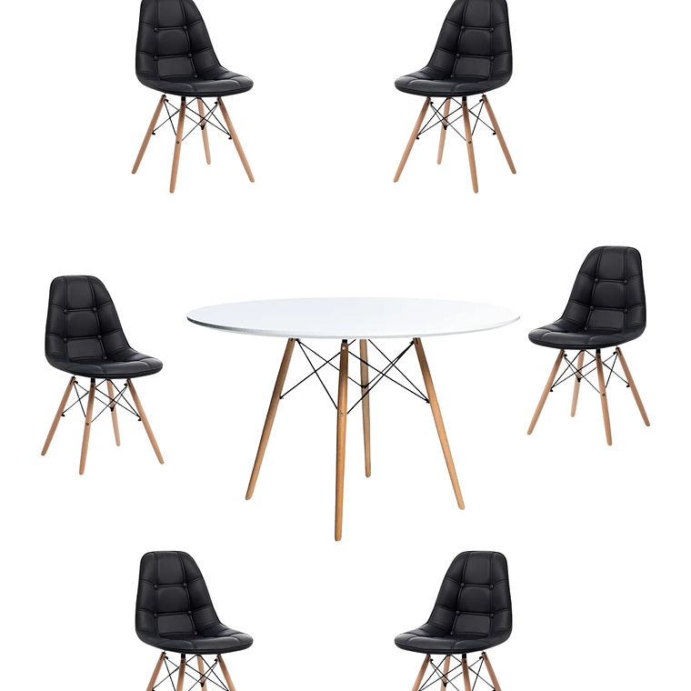 Comedor Mesa Redonda Melamina Eames Blanca 120 cm + Sillas Buckle 4