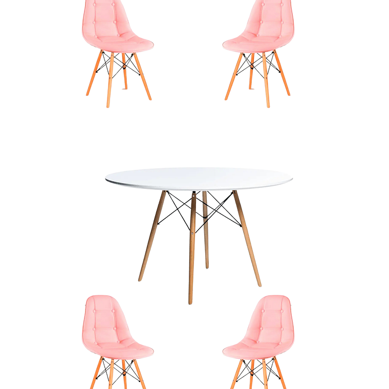 Comedor Mesa Redonda Melamina Eames Blanca 120 cm + Sillas Buckle 5