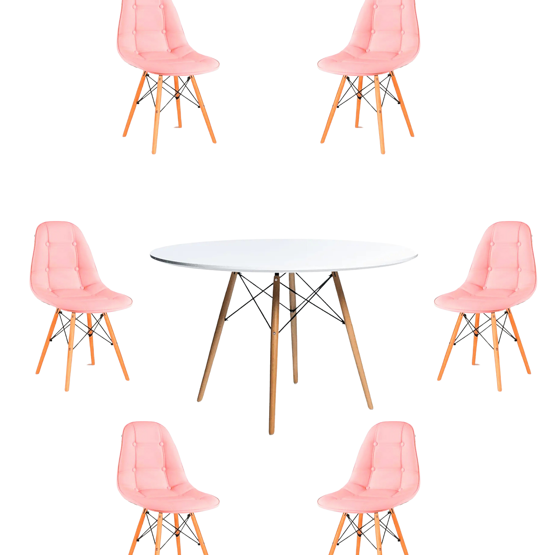 Comedor Mesa Redonda Melamina Eames Blanca 120 cm + Sillas Buckle 6