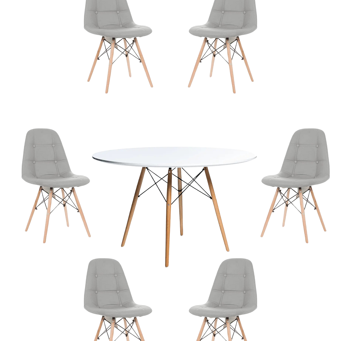 Comedor Mesa Redonda Melamina Eames Blanca 120 cm + Sillas Buckle 8
