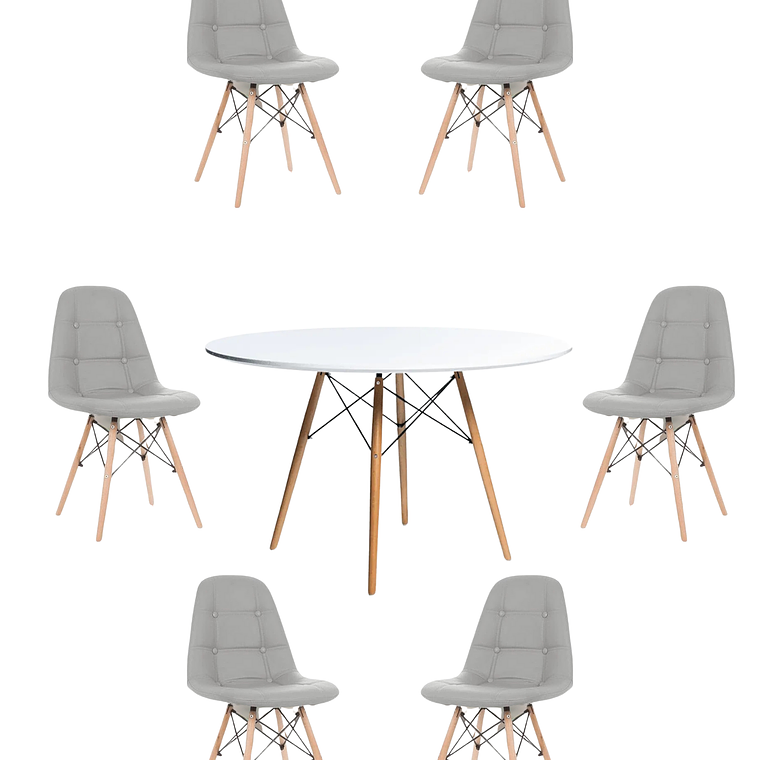 Comedor Mesa Redonda Melamina Eames Blanca 120 cm + Sillas Buckle 8