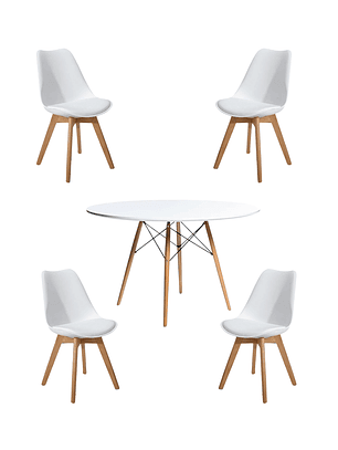 Comedor Mesa Redonda Melamina Eames Blanca 120 cm + Sillas Tulip
