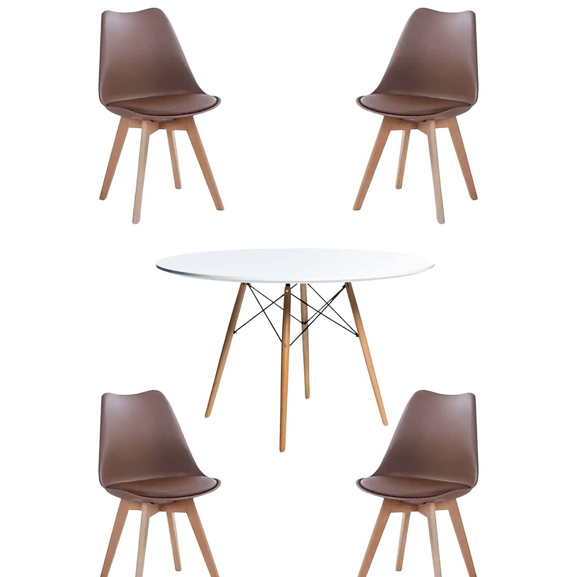 Comedor Mesa Redonda Melamina Eames Blanca 120 cm + Sillas Tulip 7