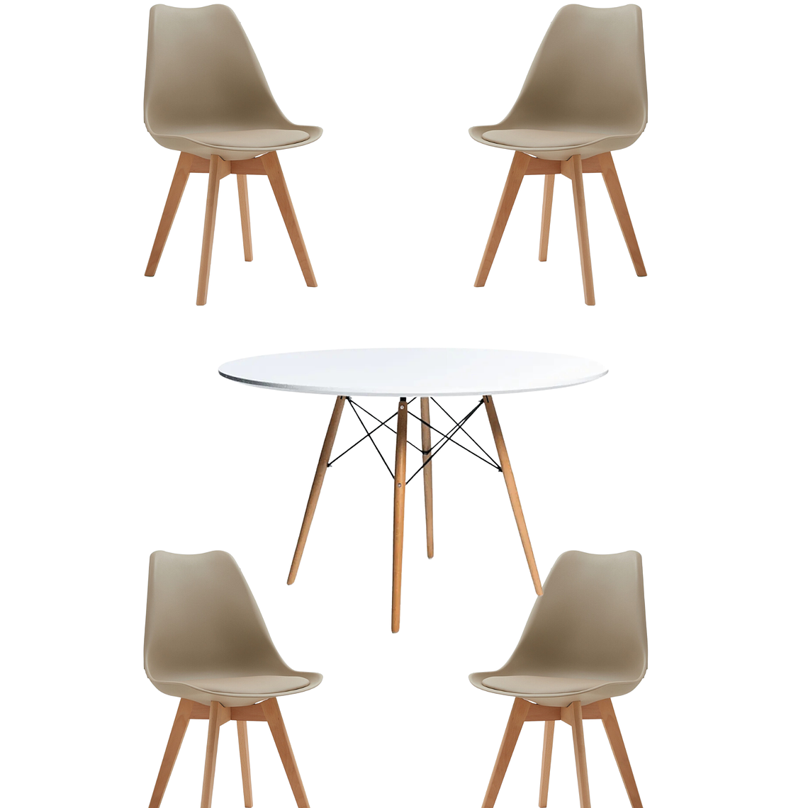 Comedor Mesa Redonda Melamina Eames Blanca 120 cm + Sillas Tulip 9