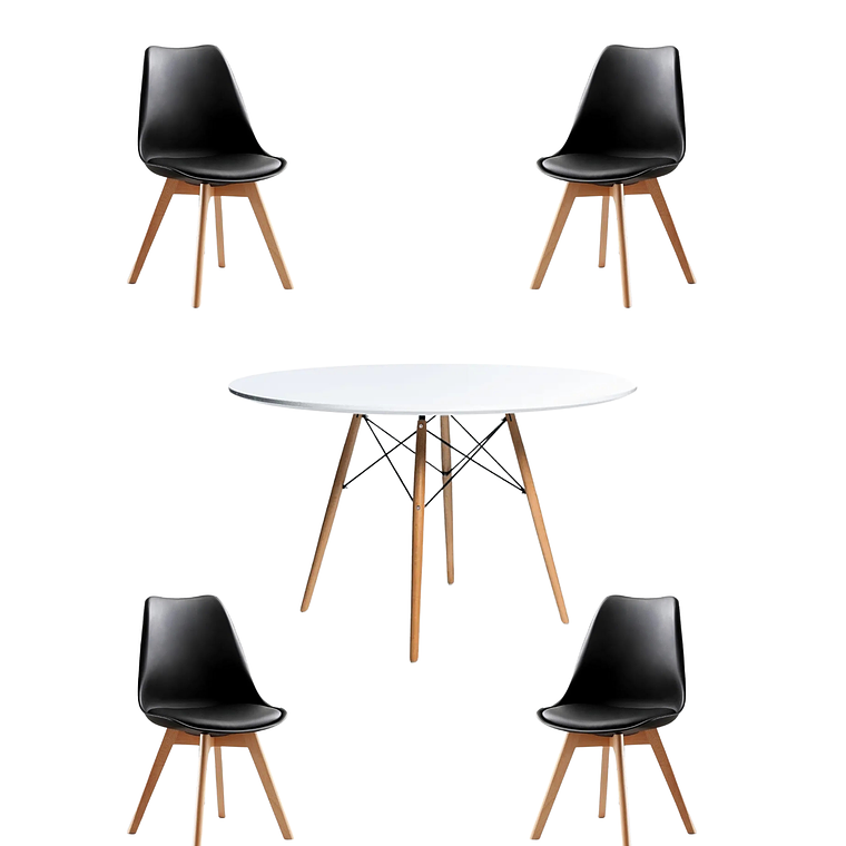 Comedor Mesa Redonda Melamina Eames Blanca 120 cm + Sillas Tulip 11