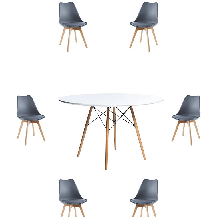 Comedor Mesa Redonda Melamina Eames Blanca 120 cm + Sillas Tulip 14