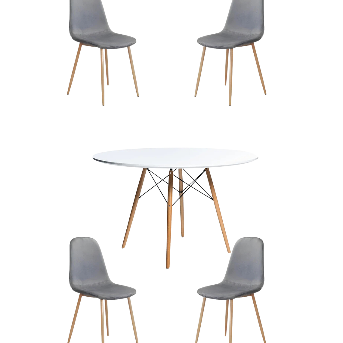 Comedor Mesa Redonda Melamina Eames Blanca 120 cm + Sillas Scoop 1