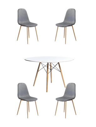 Comedor Mesa Redonda Melamina Eames Blanca 120 cm + Sillas Scoop