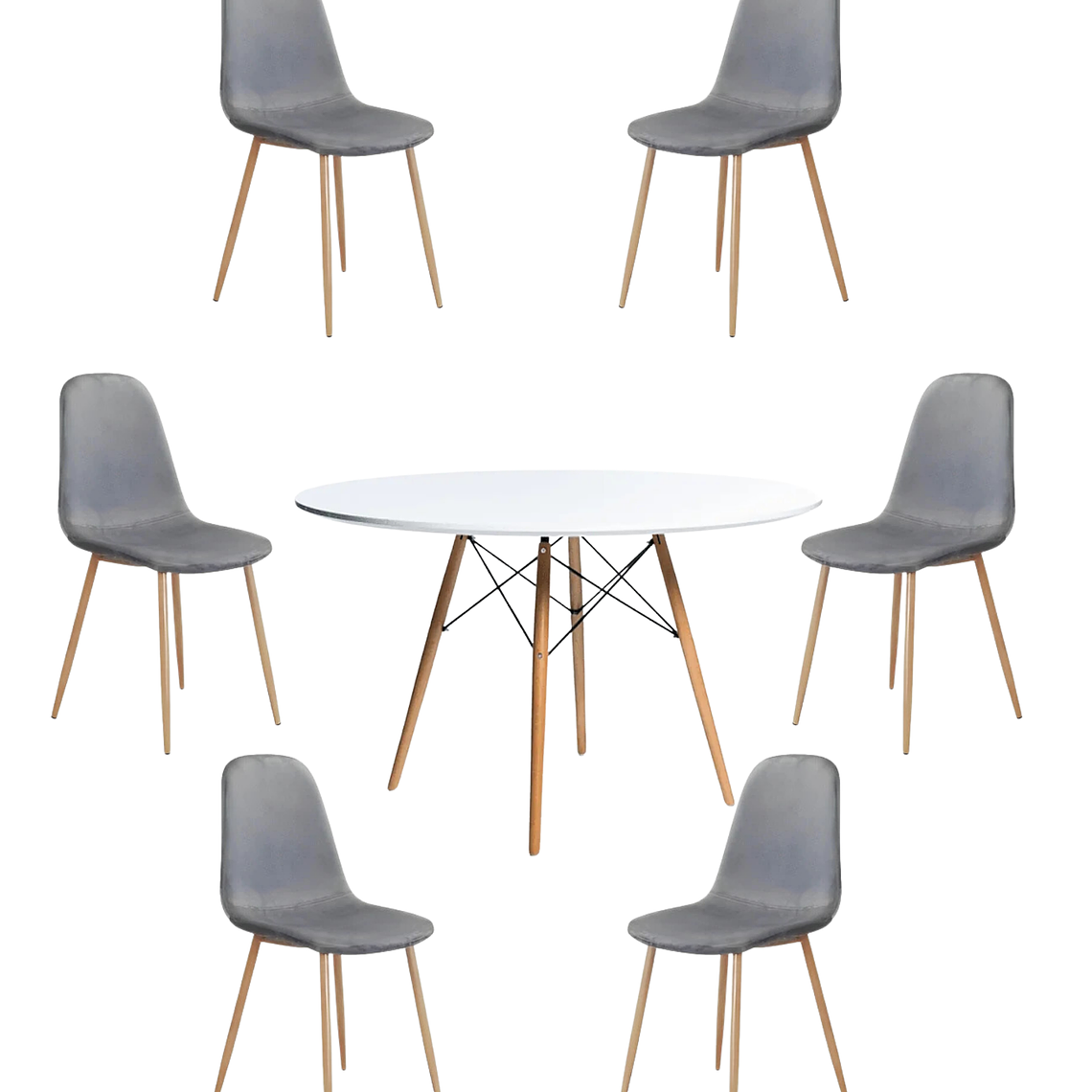 Comedor Mesa Redonda Melamina Eames Blanca 120 cm + Sillas Scoop 2