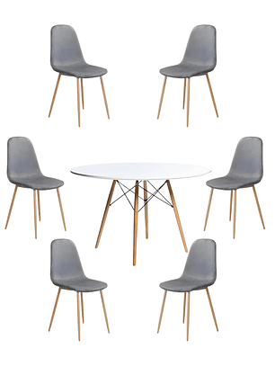 Comedor Mesa Redonda Melamina Eames Blanca 120 cm + Sillas Scoop