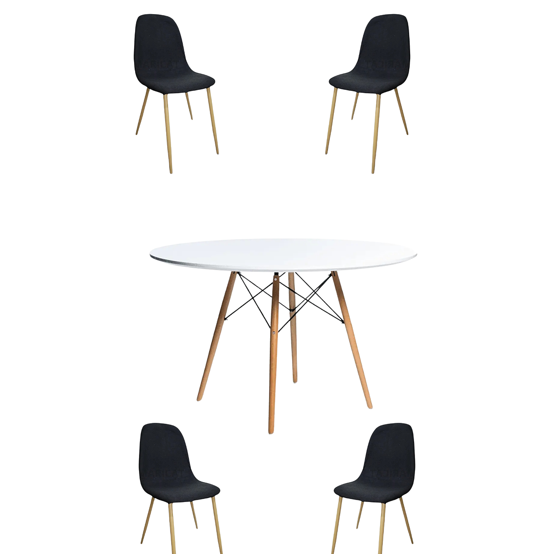 Comedor Mesa Redonda Melamina Eames Blanca 120 cm + Sillas Scoop 5