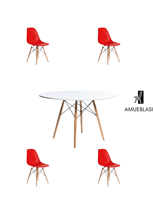 Comedor Mesa Redonda Melamina Eames Blanca 120 cm + Sillas Eames