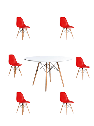 Comedor Mesa Redonda Melamina Eames Blanca 120 cm + Sillas Eames