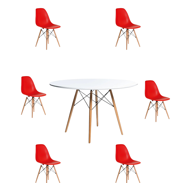 Comedor Mesa Redonda Melamina Eames Blanca 120 cm + Sillas Eames 2