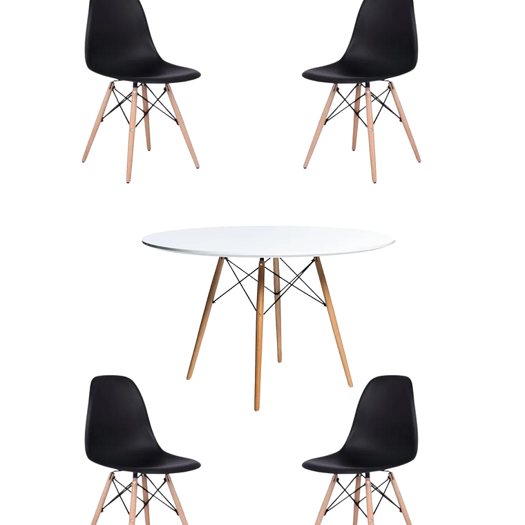 Comedor Mesa Redonda Melamina Eames Blanca 120 cm + Sillas Eames 5