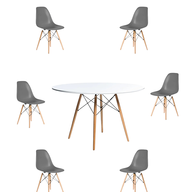 Comedor Mesa Redonda Melamina Eames Blanca 120 cm + Sillas Eames 8