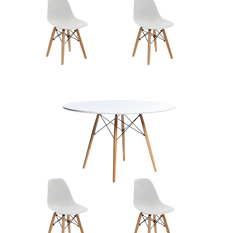 Comedor Mesa Redonda Melamina Eames Blanca 120 cm + Sillas Eames 9