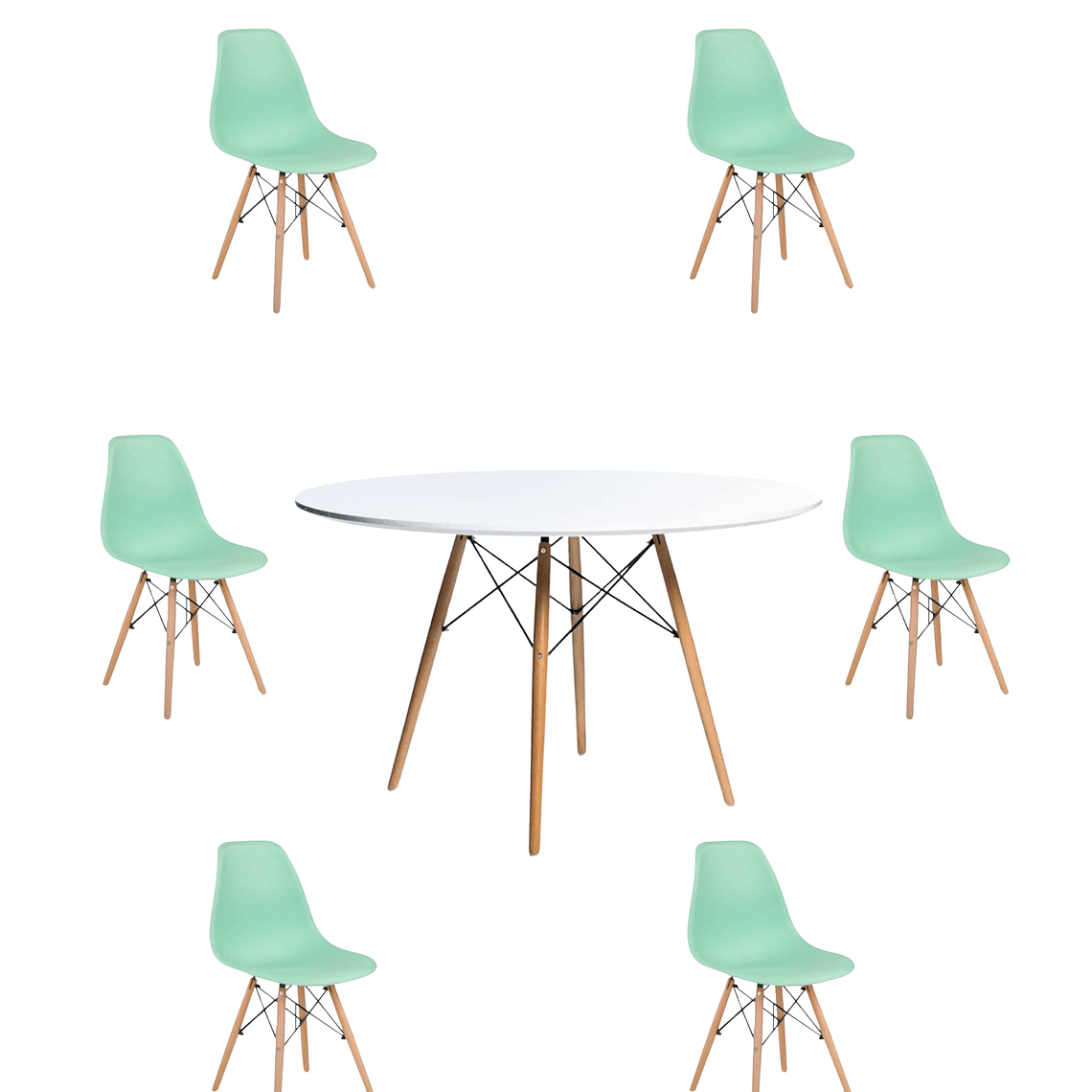 Comedor Mesa Redonda Melamina Eames Blanca 120 cm + Sillas Eames 11