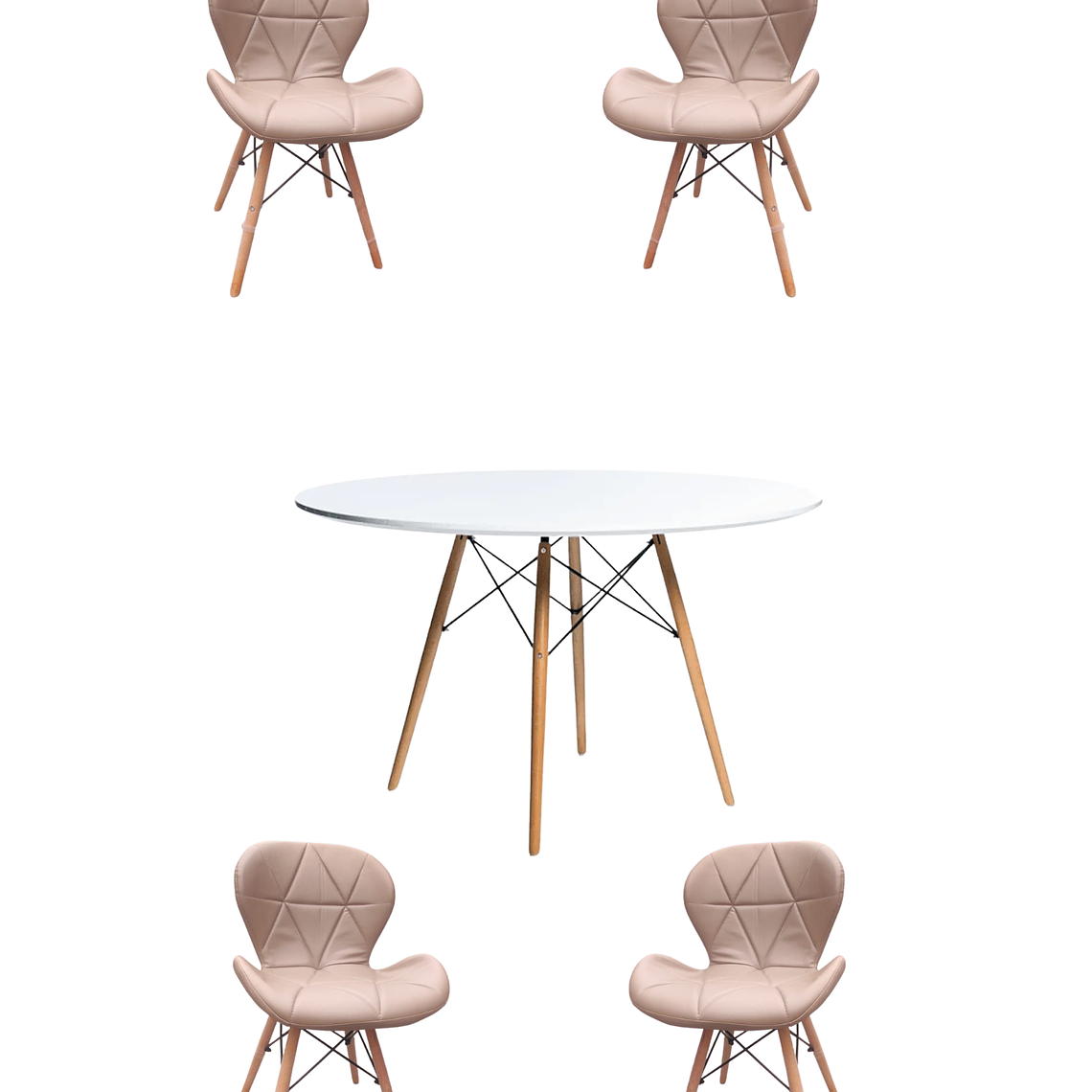 Comedor Mesa Redonda Melamina Eames Blanca 120cm + Sillas Radar 1