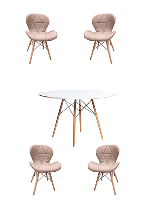 Comedor Mesa Redonda Melamina Eames Blanca 120cm + Sillas Radar