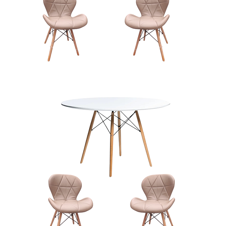 Comedor Mesa Redonda Melamina Eames Blanca 120cm + Sillas Radar 1