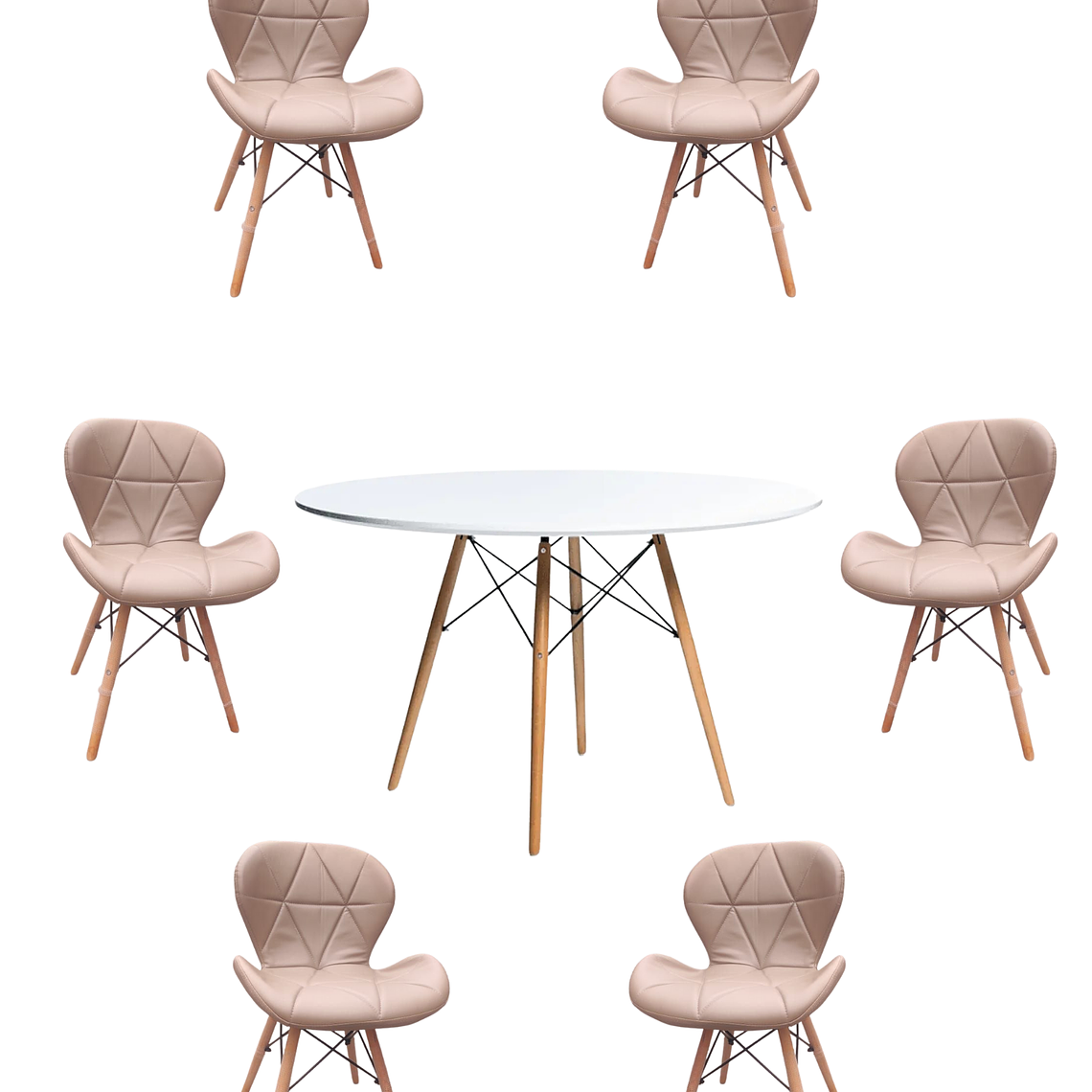 Comedor Mesa Redonda Melamina Eames Blanca 120cm + Sillas Radar 2