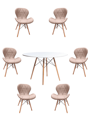 Comedor Mesa Redonda Melamina Eames Blanca 120cm + Sillas Radar