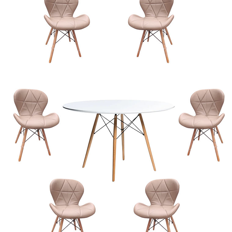 Comedor Mesa Redonda Melamina Eames Blanca 120cm + Sillas Radar 2