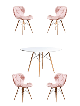Comedor Mesa Redonda Melamina Eames Blanca 120cm + Sillas Radar