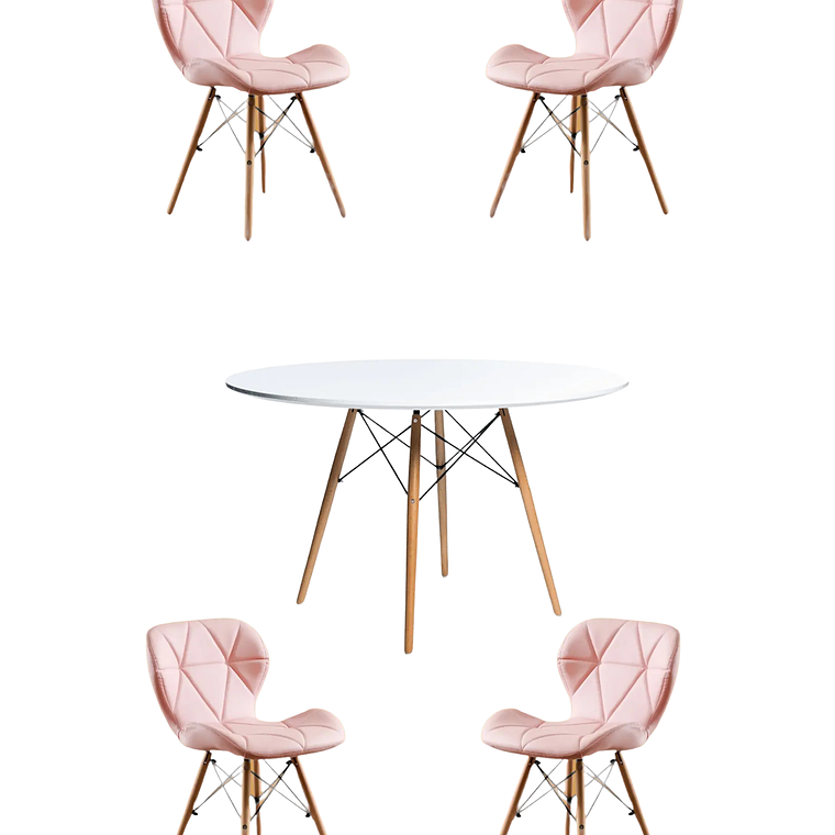 Comedor Mesa Redonda Melamina Eames Blanca 120cm + Sillas Radar 3