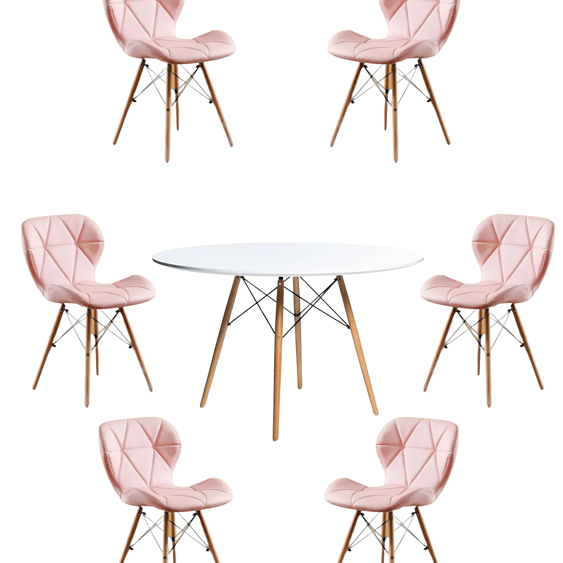 Comedor Mesa Redonda Melamina Eames Blanca 120cm + Sillas Radar 4