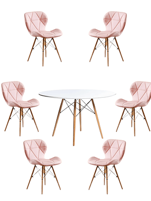 Comedor Mesa Redonda Melamina Eames Blanca 120cm + Sillas Radar