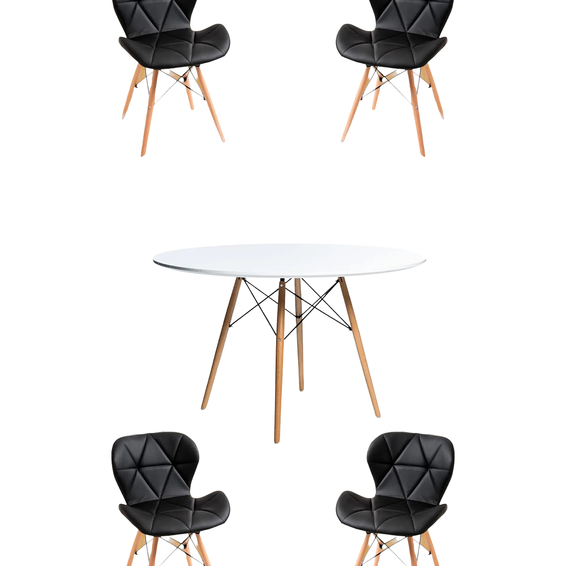 Comedor Mesa Redonda Melamina Eames Blanca 120cm + Sillas Radar 5