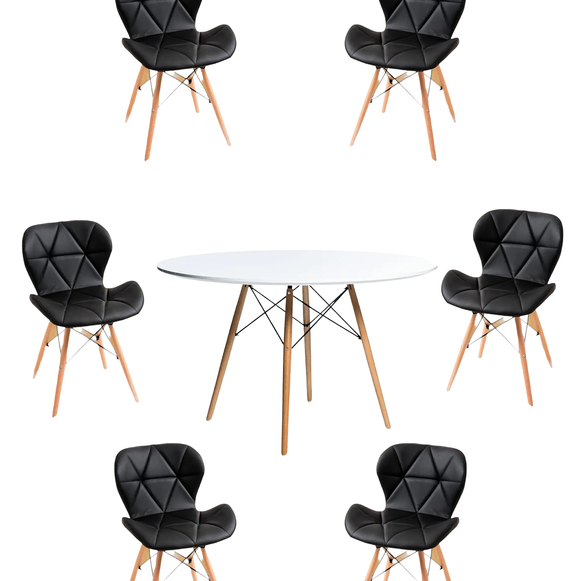 Comedor Mesa Redonda Melamina Eames Blanca 120cm + Sillas Radar 6