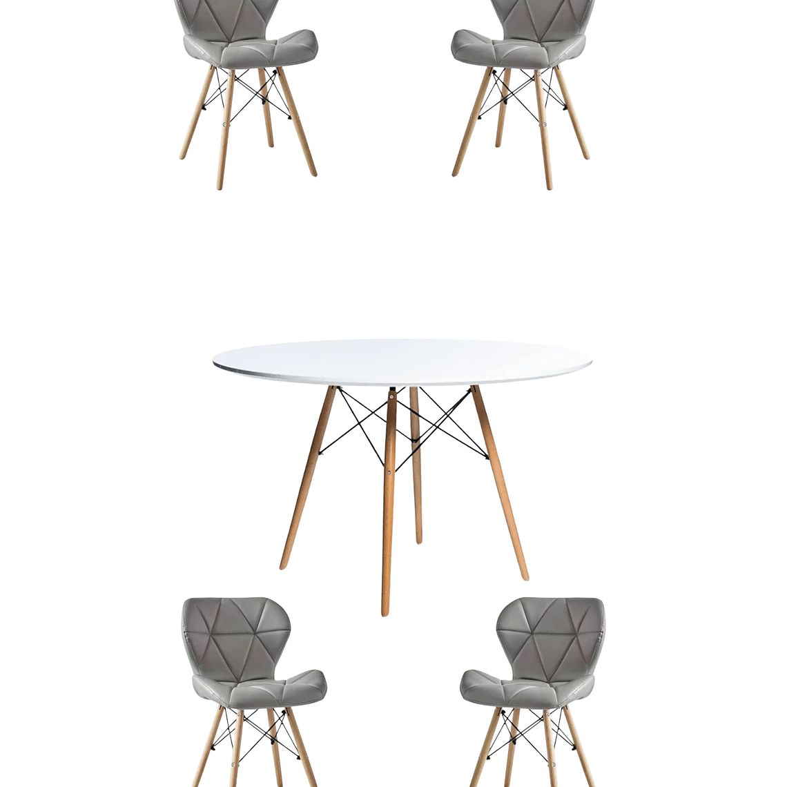 Comedor Mesa Redonda Melamina Eames Blanca 120cm + Sillas Radar 7