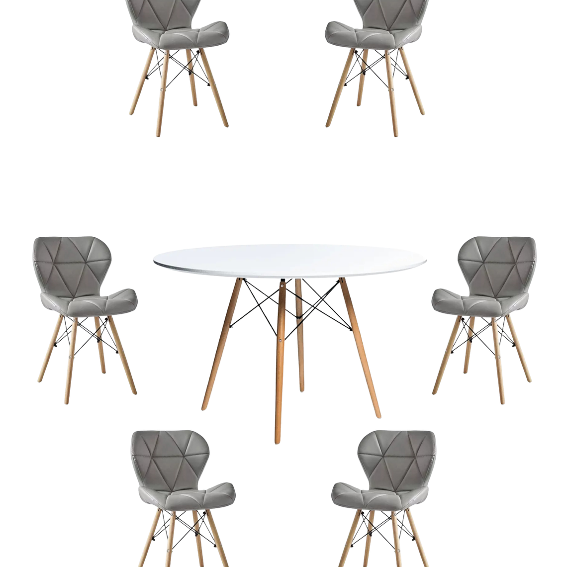 Comedor Mesa Redonda Melamina Eames Blanca 120cm + Sillas Radar 8