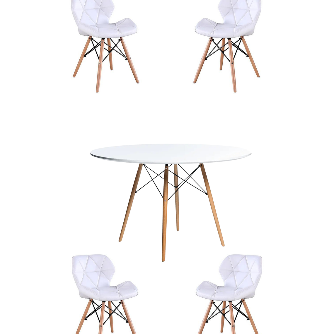 Comedor Mesa Redonda Melamina Eames Blanca 120cm + Sillas Radar 9