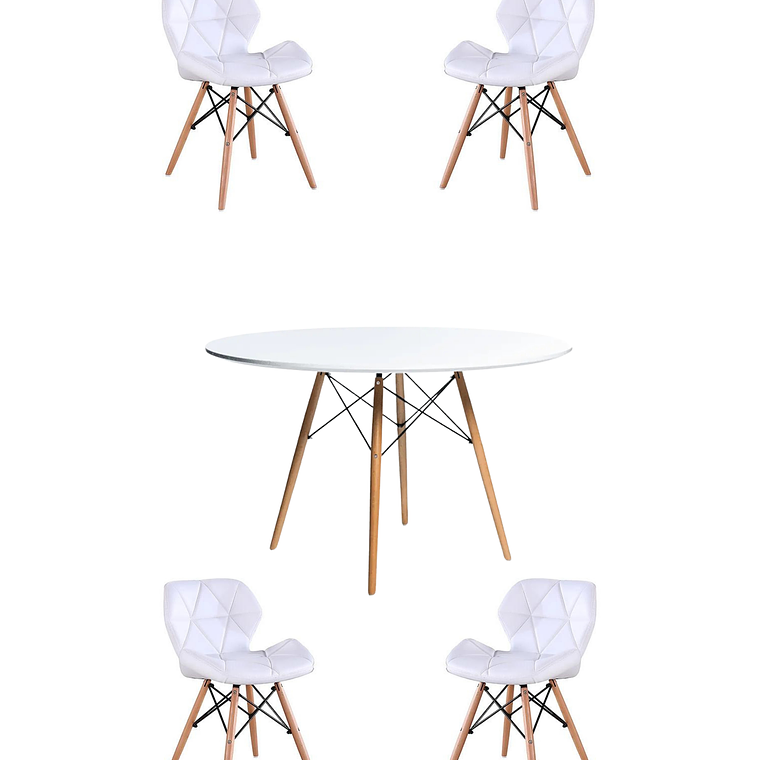 Comedor Mesa Redonda Melamina Eames Blanca 120cm + Sillas Radar 9