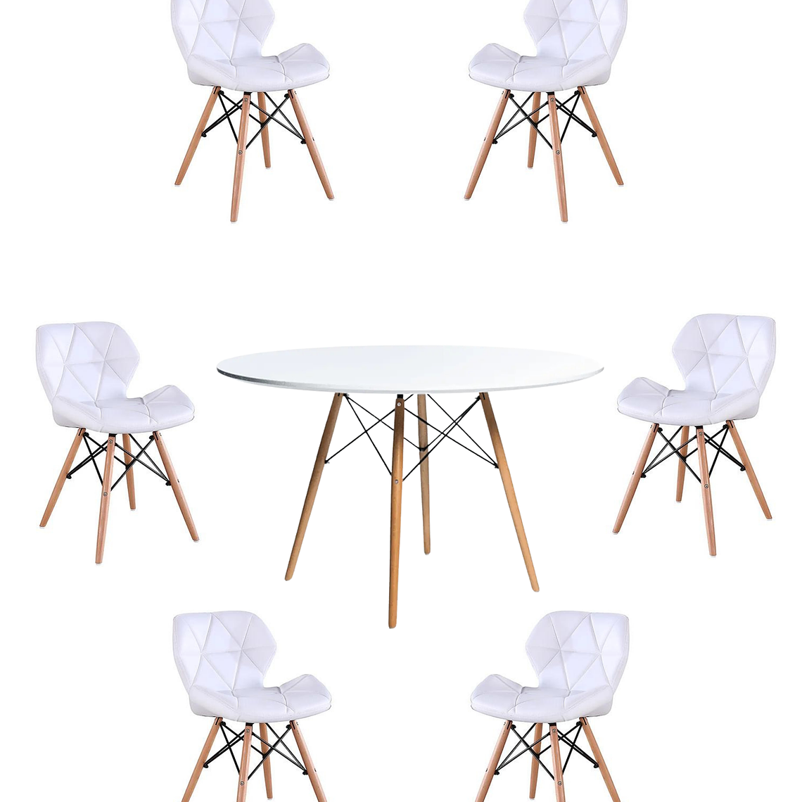 Comedor Mesa Redonda Melamina Eames Blanca 120cm + Sillas Radar 10