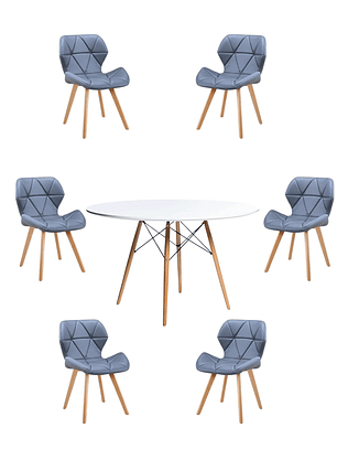 Comedor Mesa Redonda Melamina Eames Blanca 120 cm + Sillas Radar Fiori