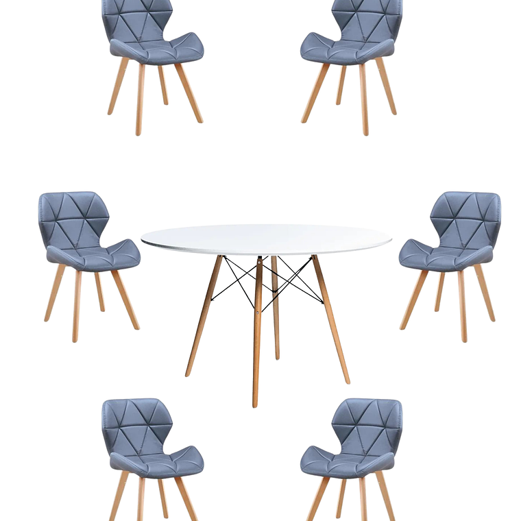 Comedor Mesa Redonda Melamina Eames Blanca 120 cm + Sillas Radar Fiori 1