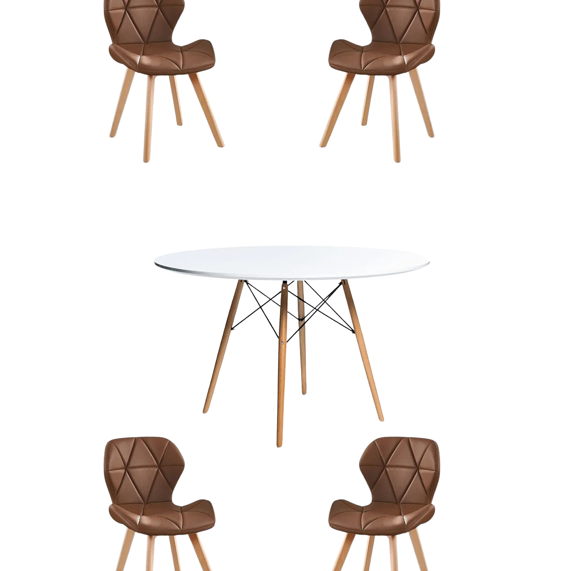 Comedor Mesa Redonda Melamina Eames Blanca 120 cm + Sillas Radar Fiori 2