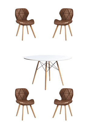 Comedor Mesa Redonda Melamina Eames Blanca 120 cm + Sillas Radar Fiori