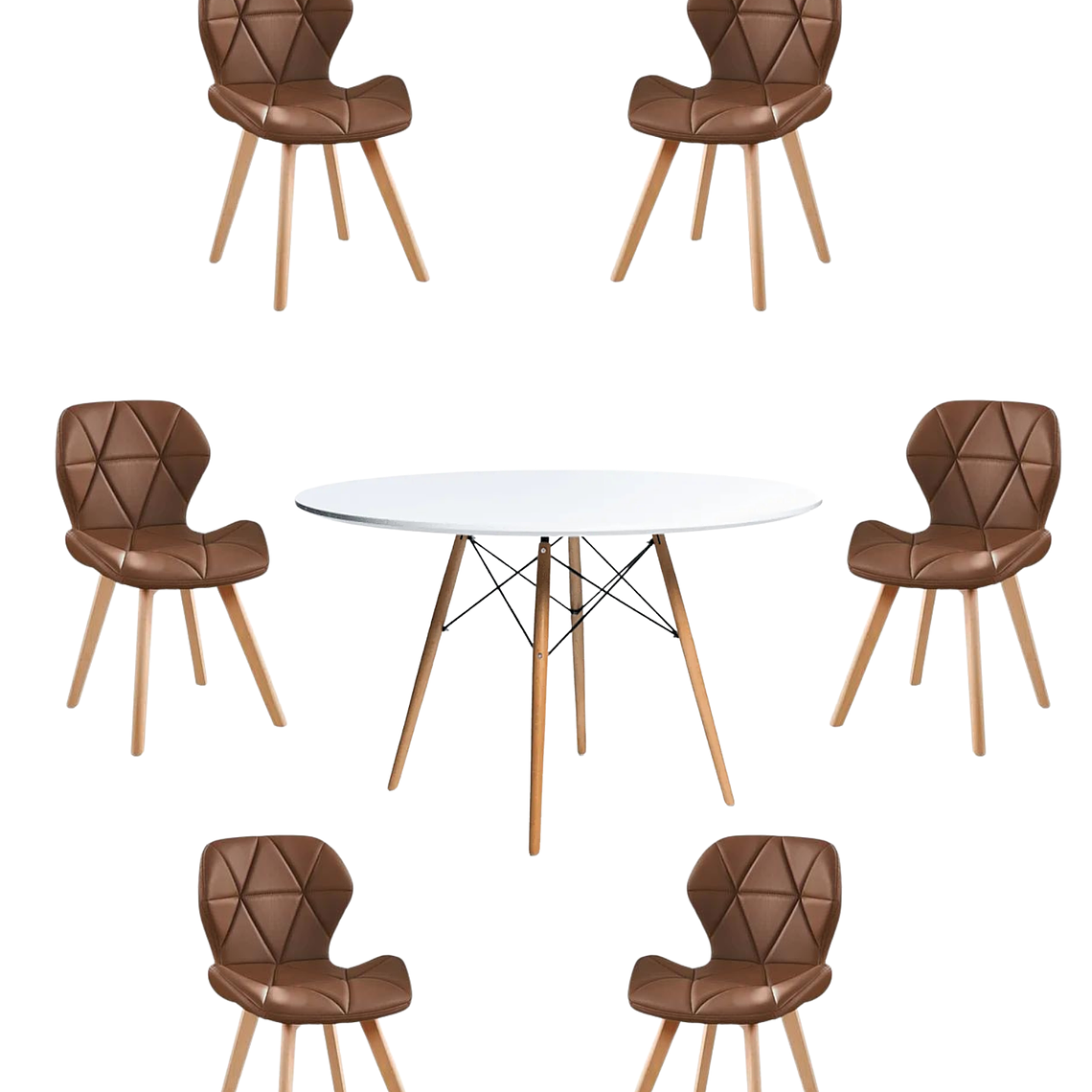 Comedor Mesa Redonda Melamina Eames Blanca 120 cm + Sillas Radar Fiori 3