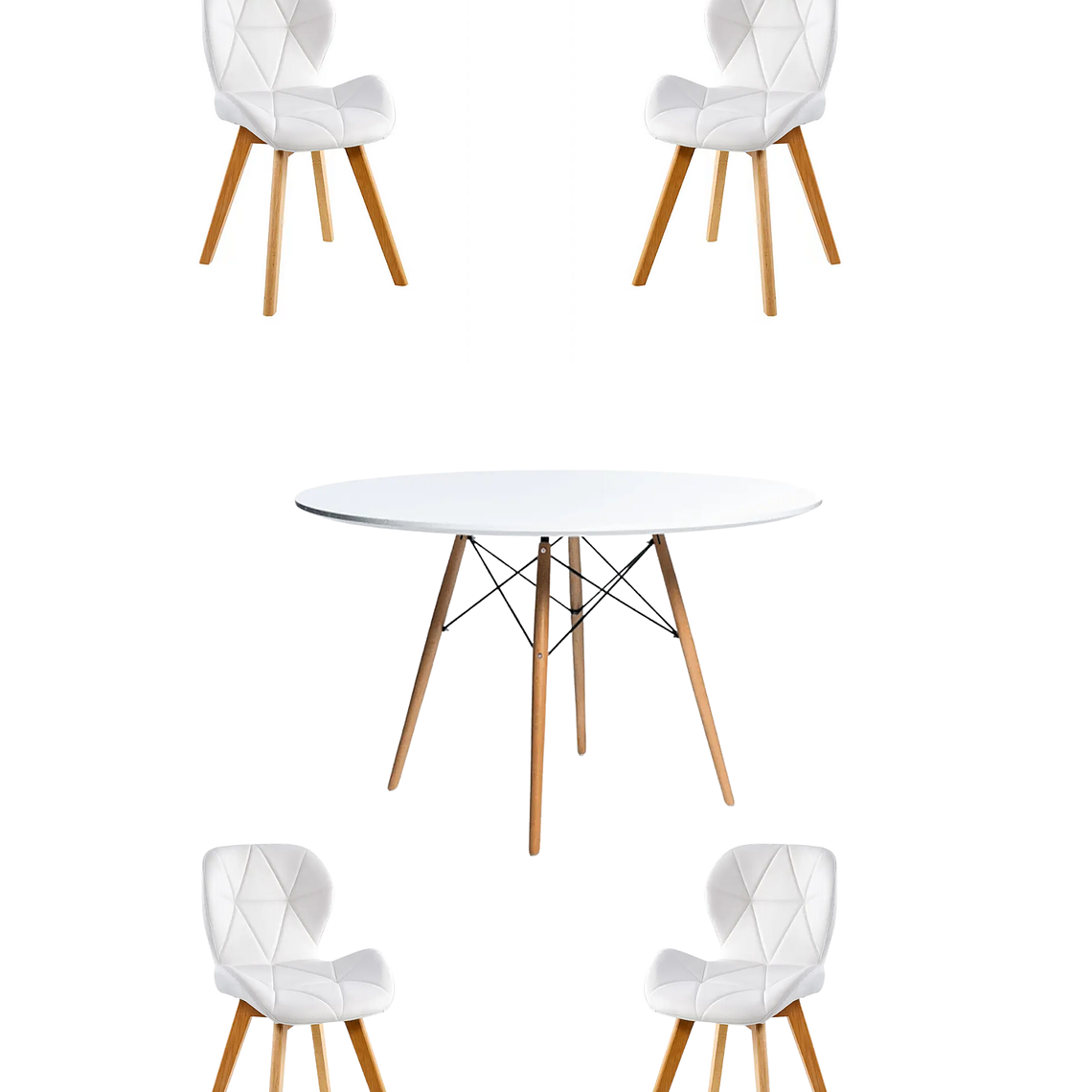 Comedor Mesa Redonda Melamina Eames Blanca 120 cm + Sillas Radar Fiori 4