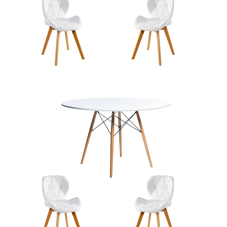 Comedor Mesa Redonda Melamina Eames Blanca 120 cm + Sillas Radar Fiori 4