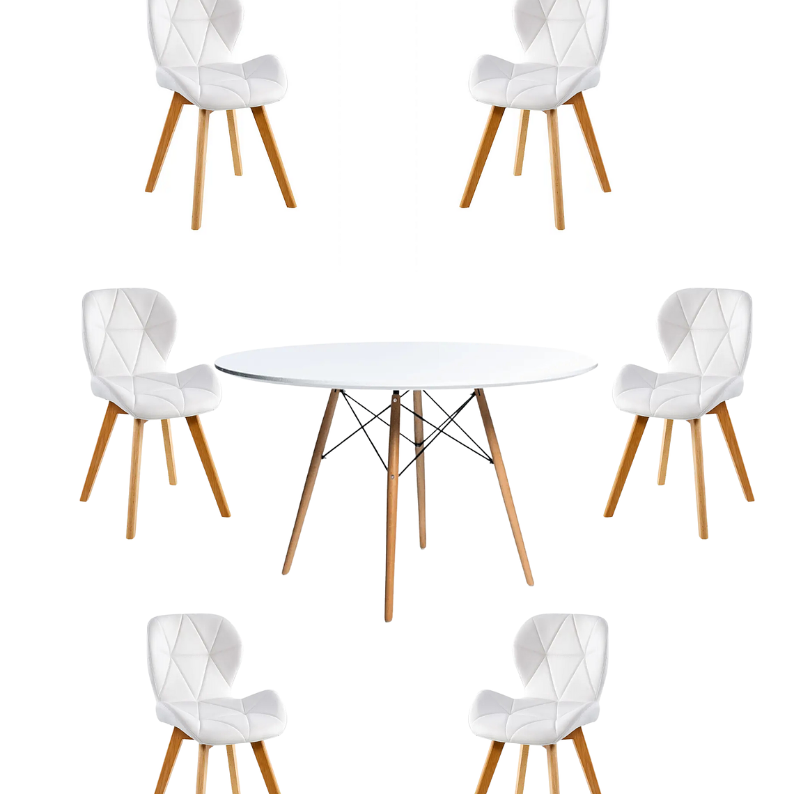 Comedor Mesa Redonda Melamina Eames Blanca 120 cm + Sillas Radar Fiori 5