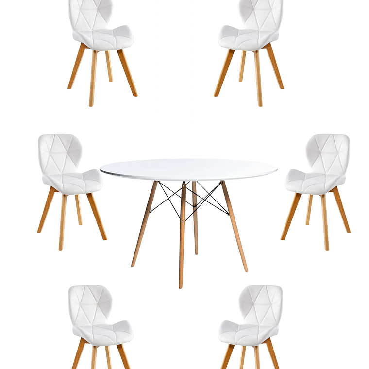 Comedor Mesa Redonda Melamina Eames Blanca 120 cm + Sillas Radar Fiori 5