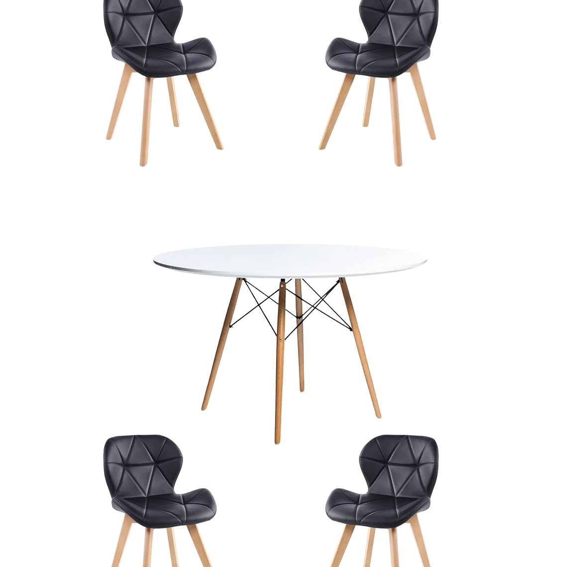 Comedor Mesa Redonda Melamina Eames Blanca 120 cm + Sillas Radar Fiori 6